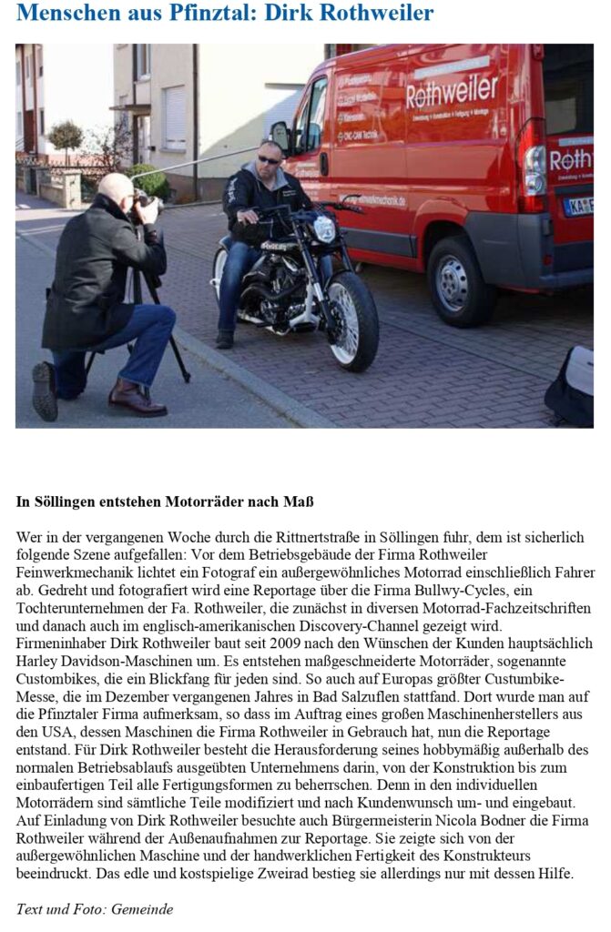 Zeitungsausschnitt "Menschen aus Pfinztal: Dirk Rothweiler"