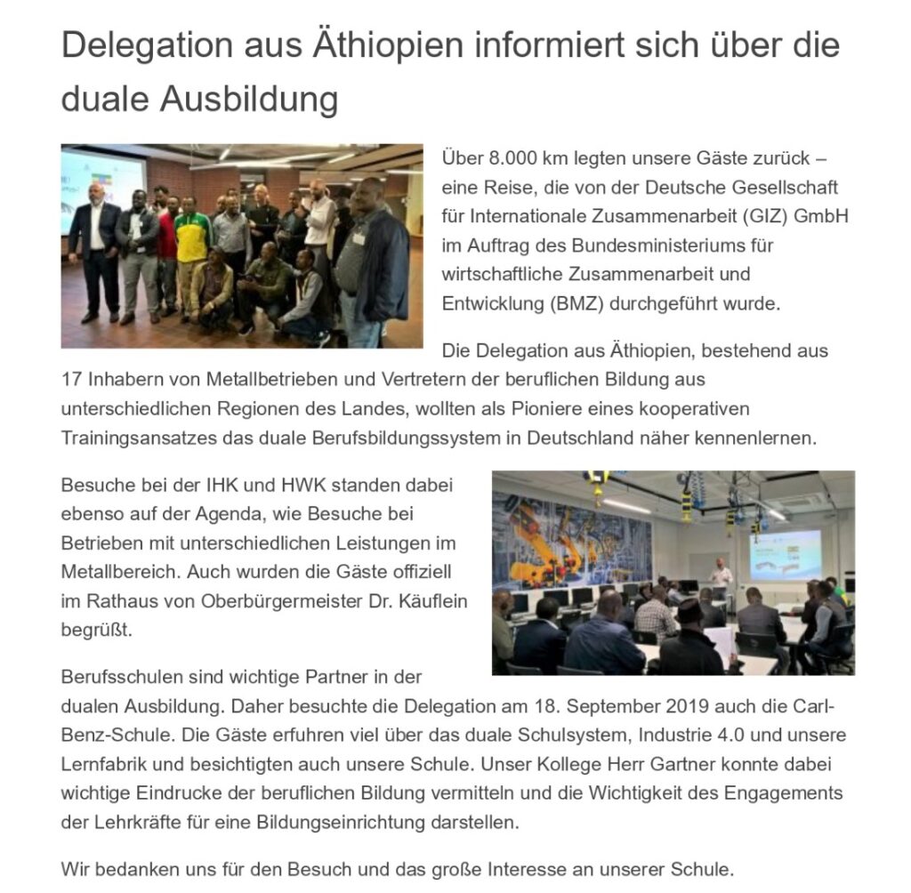 Zeitungsausschnitt: Delegation aus Äthiopien informiert sich über die duale Ausbildung